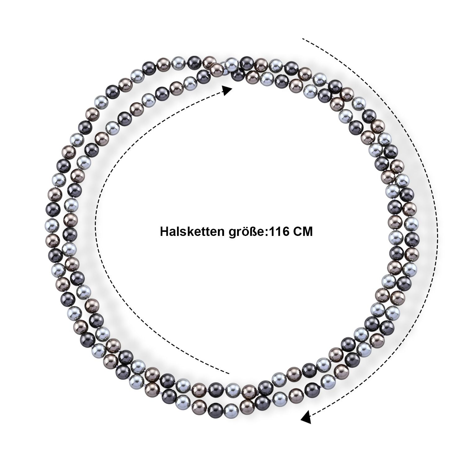 Mehrfarbige Muschelperlen Halskette 117 cm