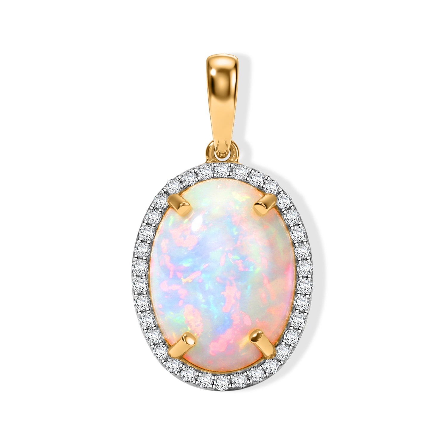 LUXURIANT DIAMOND - AAA Natürlicher, äthiopischer Welo Opal (Ovl 16x12mm), Lab Grown Diamant Anhänger 925 Silber 750 Gelbgold vermeil ca. 7.12 ct