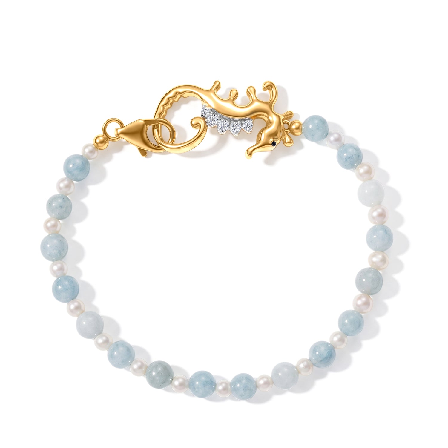 GP - Aquamarin, Süßwasser Perle (3.5-4mm) Armband ca. 19 cm 925 Silber 750 Gelbgold vermeil