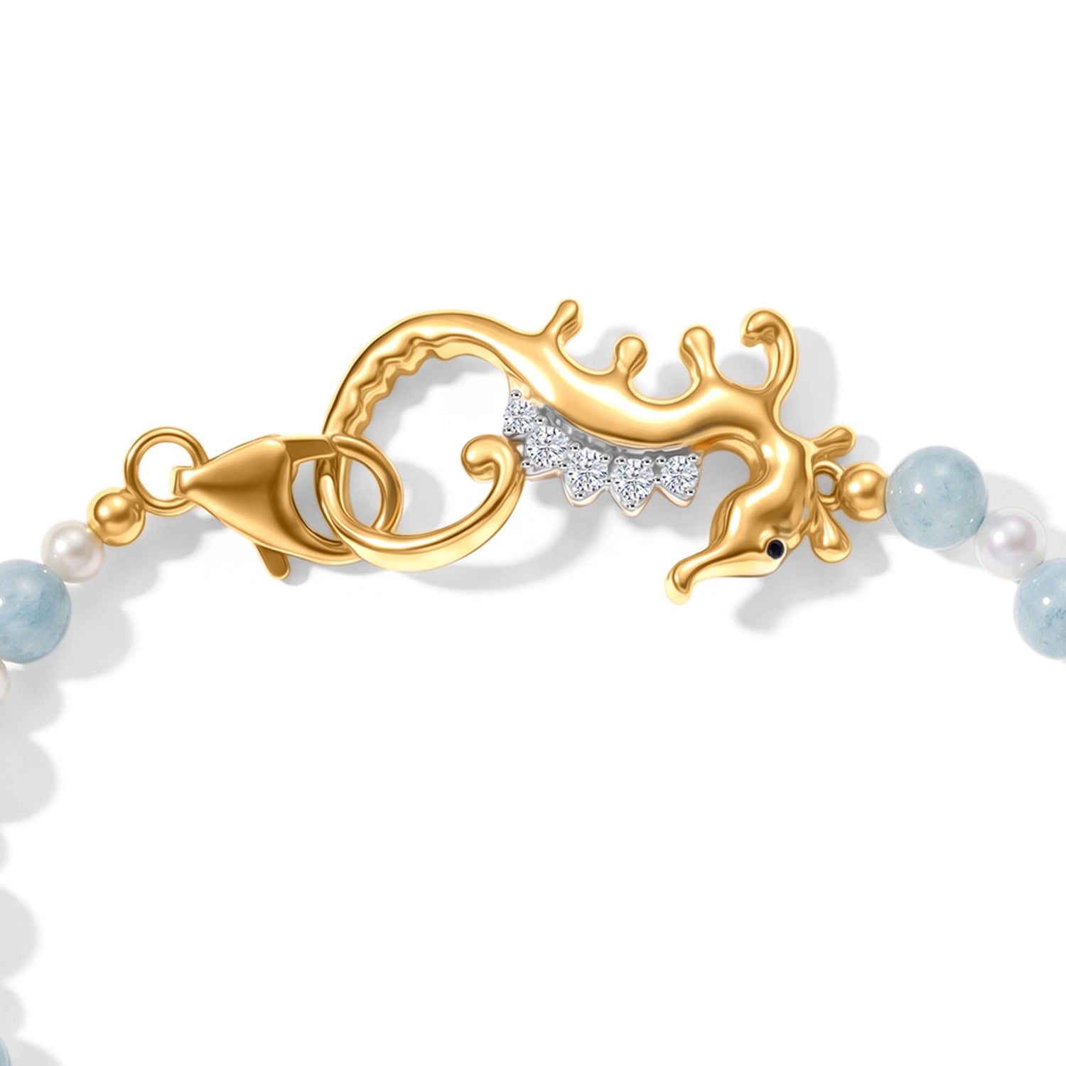 GP - Aquamarin, Süßwasser Perle (3.5-4mm) Armband ca. 19 cm 925 Silber 750 Gelbgold vermeil