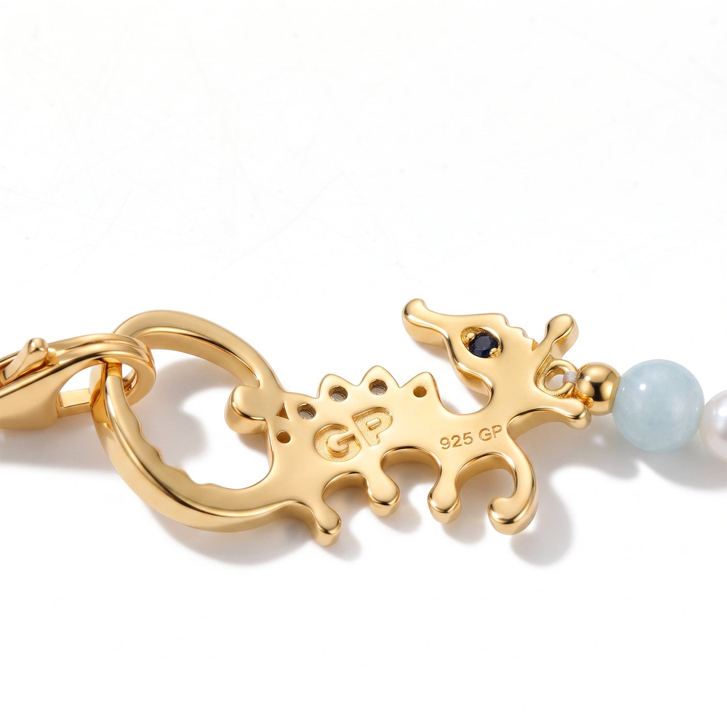 GP - Aquamarin, Süßwasser Perle (3.5-4mm) Armband ca. 19 cm 925 Silber 750 Gelbgold vermeil