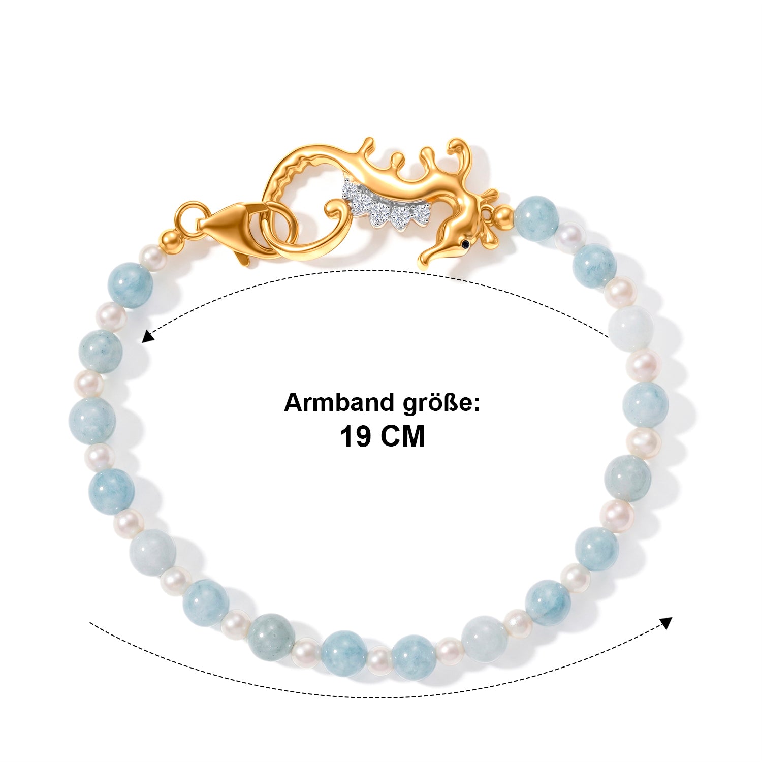 GP - Aquamarin, Süßwasser Perle (3.5-4mm) Armband ca. 19 cm 925 Silber 750 Gelbgold vermeil