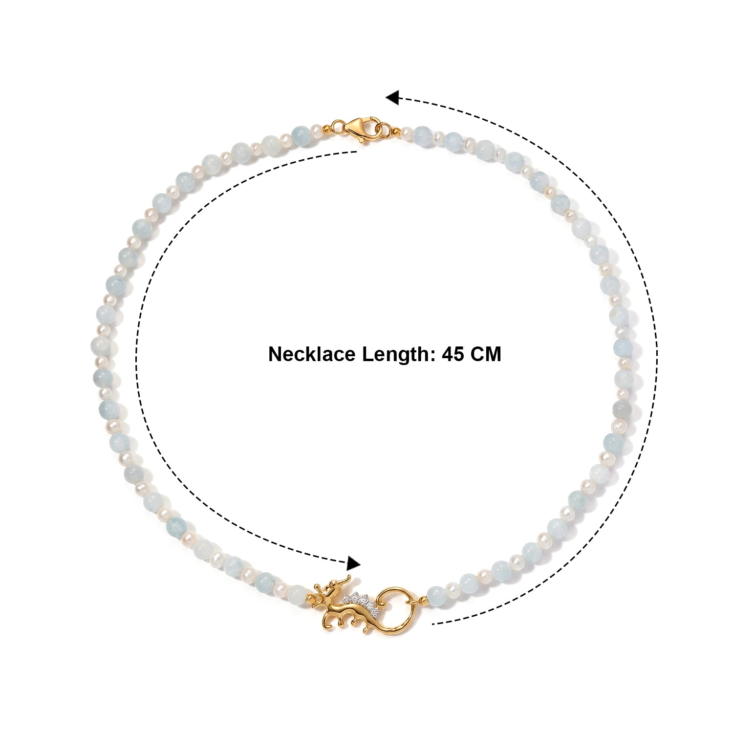 GP - Aquamarin, Süßwasser Perle (3.5-4mm) Halskette ca. 45 cm 925 Silber 750 Gelbgold vermeil