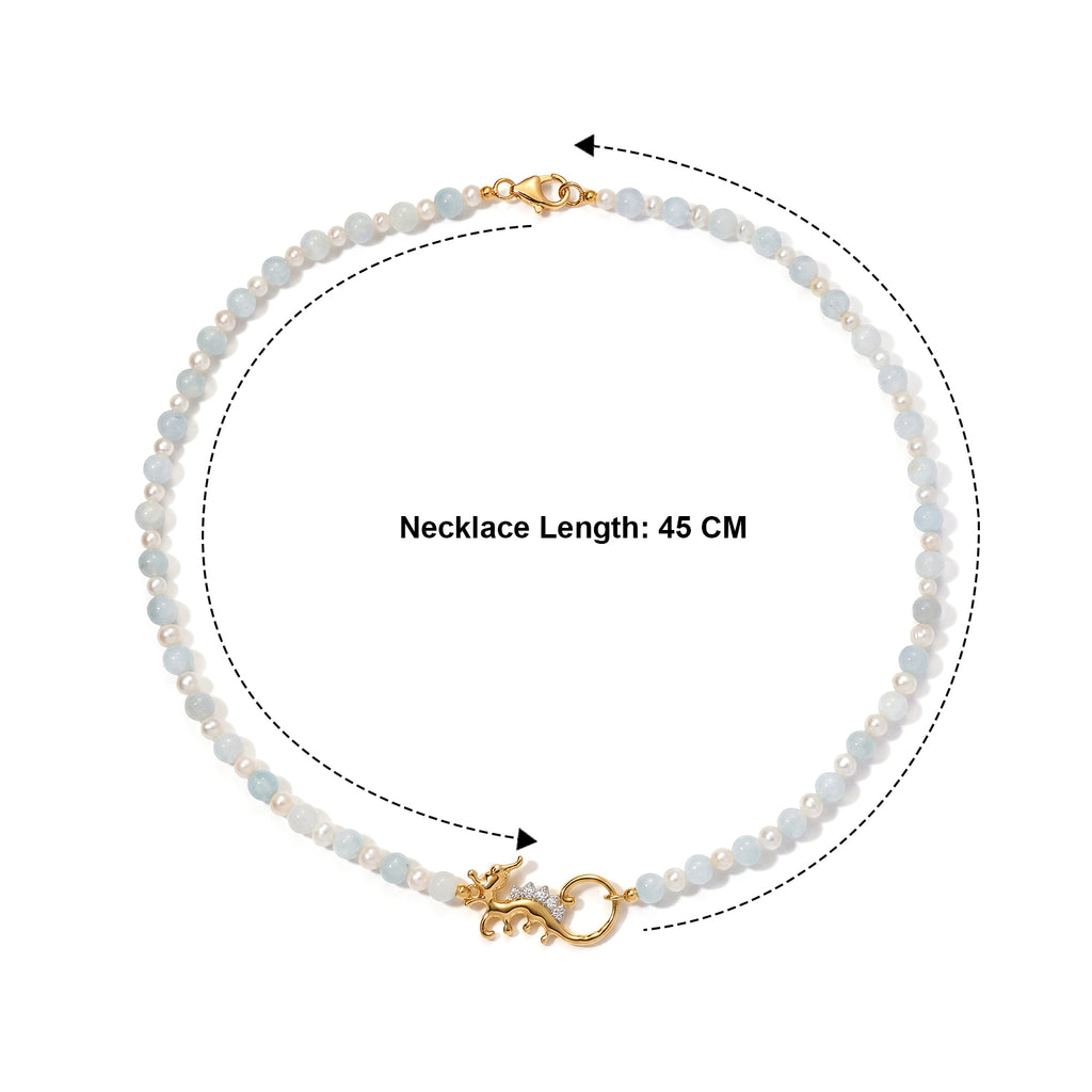 GP - Aquamarin, Süßwasser Perle (3.5-4mm) Halskette ca. 45 cm 925 Silber 750 Gelbgold vermeil