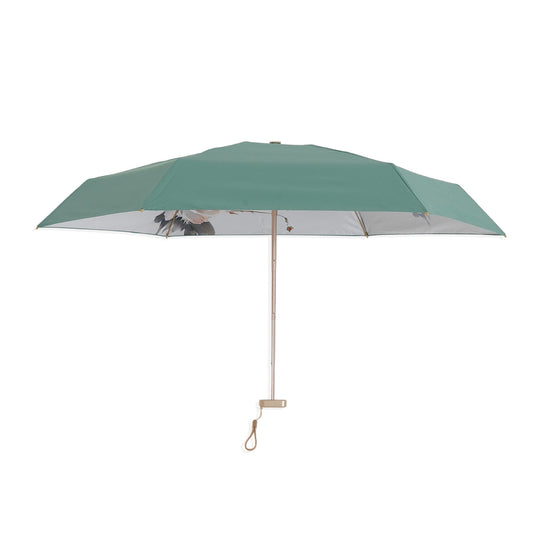 Taschenschirm mit Aquarell-Innenprint und UV-Schutz, 5-fach faltbar, Strebenlänge 50cm, Grün