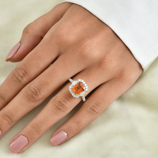 D'Joy AAA Honig Granat, Moissanit Ring 925 Silber 750 Gelbgold vermeil (Größe 18.00)   (10-16 Werktage Lieferzeit) ca. 3,12 ct