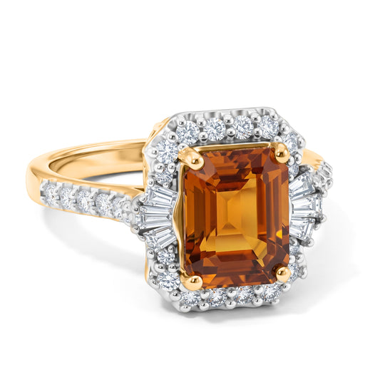 D'Joy AAA Honig Granat, Moissanit Ring 925 Silber 750 Gelbgold vermeil (Größe 18.00)   (10-16 Werktage Lieferzeit) ca. 3,12 ct