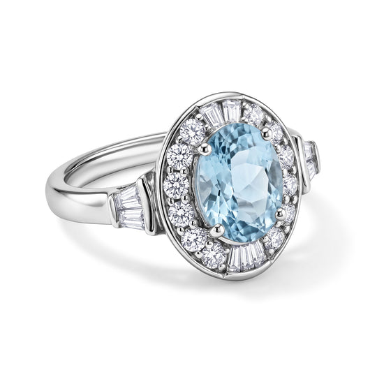 D'Joy AA Aquamarin, Moissanit Ring 925 Silber Rhodiniert (Größe 18.00)    ca. 1,56 ct   (9-15 Werktage Lieferzeit)