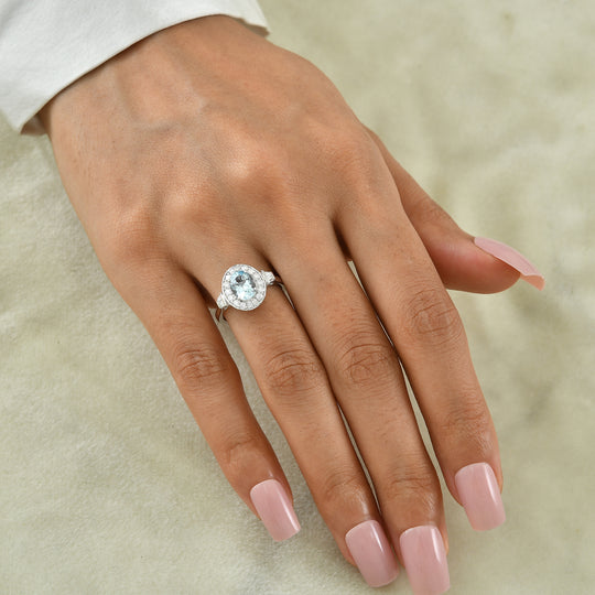 D'Joy AA Aquamarin, Moissanit Ring 925 Silber Rhodiniert (Größe 18.00)    ca. 1,56 ct   (9-15 Werktage Lieferzeit)