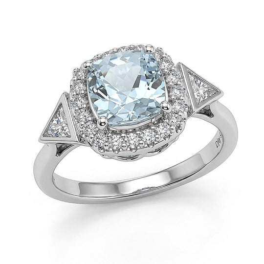 D'Joy AA Aquamarin, Moissanit Ring 925 Silber Rhodiniert (Größe 18.00) ca. 1,76 ct