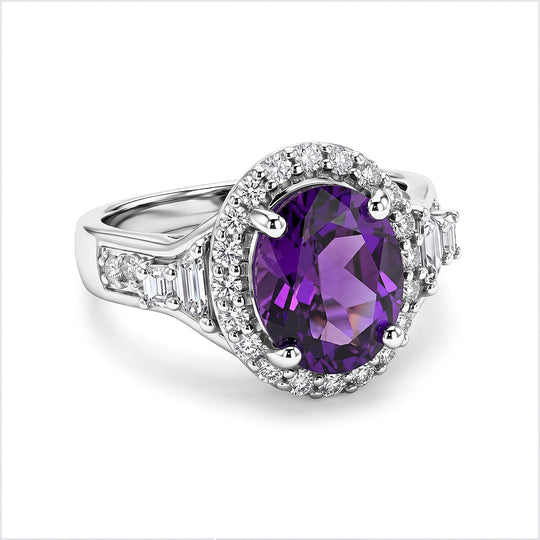 D'Joy AA Sambischer Amethyst, Moissanit Ring 925 Silber Rhodiniert (Größe 19.00) ca. 3,04 ct