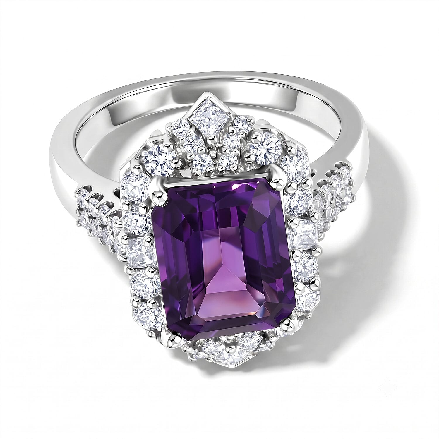 D'Joy AA Sambischer Amethyst, Moissanit Ring 925 Silber Rhodiniert (Größe 17.00) ca. 3,79 ct