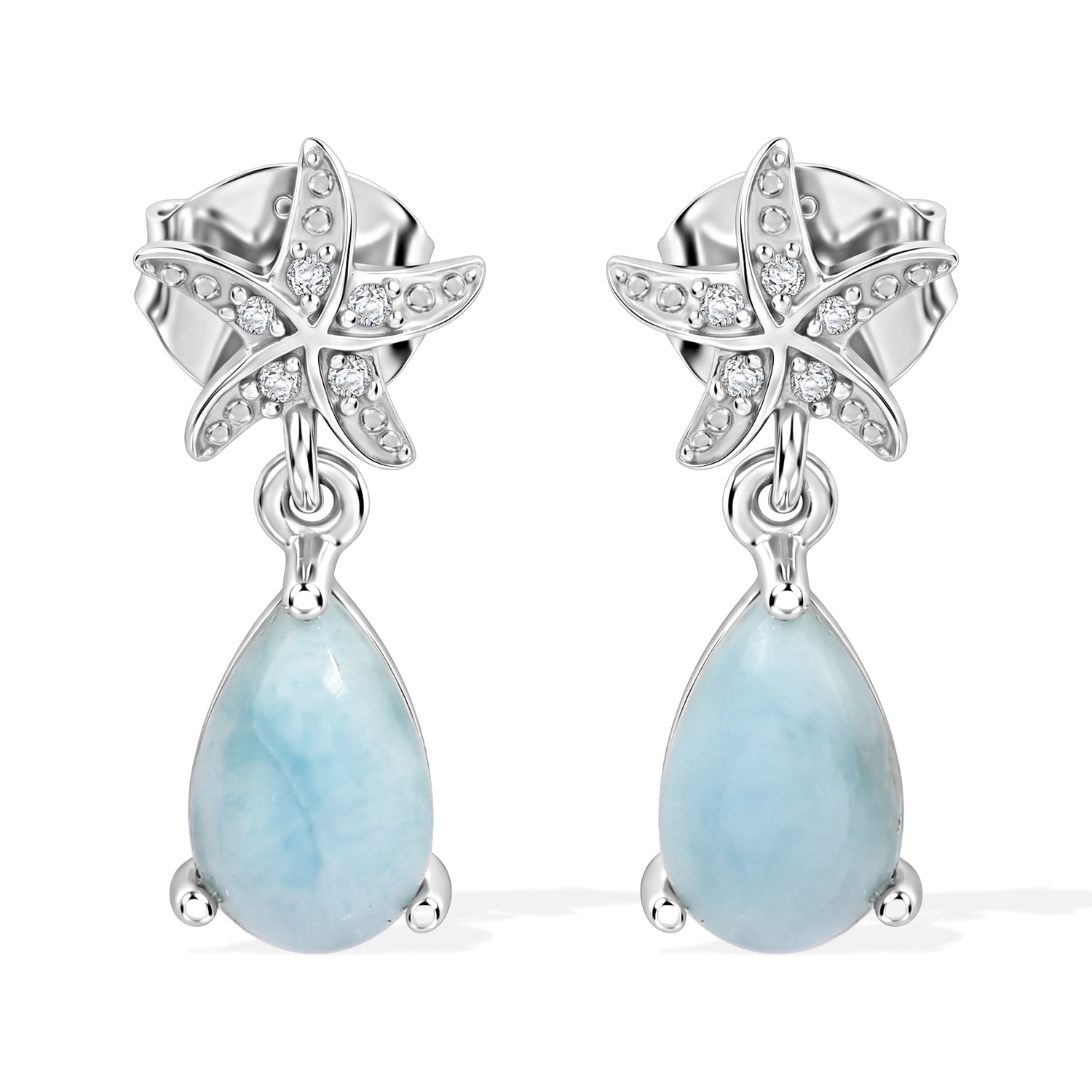 EVER TRUE AA Larimar, Weißer Zirkon Ohrringe Reine Bronze ca. 2,23 ct.
