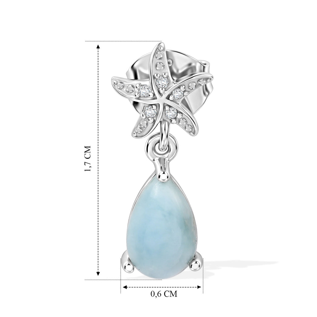 EVER TRUE AA Larimar, Weißer Zirkon Ohrringe Reine Bronze ca. 2,23 ct.