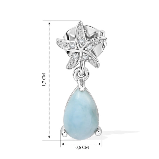 EVER TRUE AA Larimar, Weißer Zirkon Ohrringe Reine Bronze ca. 2,23 ct.