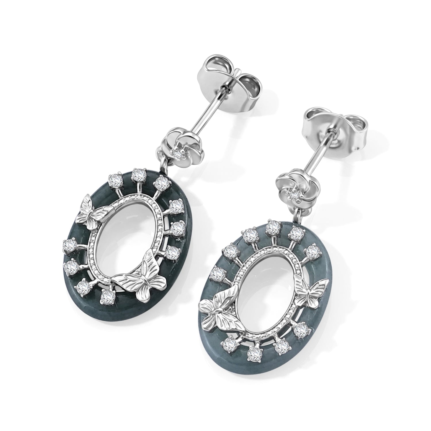 D'Joy Olmek Jadeit, Moissanit Ohrringe 925 Silber Rhodiniert ca. 42.00 ct