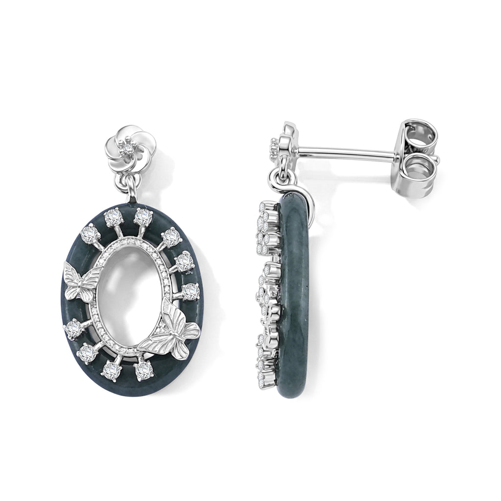 D'Joy Olmek Jadeit, Moissanit Ohrringe 925 Silber Rhodiniert ca. 42.00 ct