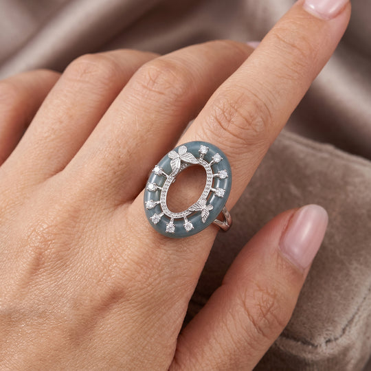 D'Joy Olmek Jadeit, Moissanit Ring 925 Silber Rhodiniert (Größe 21.00) ca. 21,10 ct