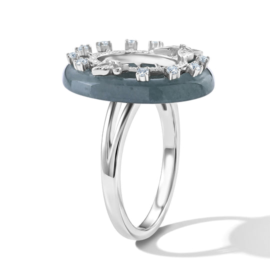 D'Joy Olmek Jadeit, Moissanit Ring 925 Silber Rhodiniert (Größe 21.00) ca. 21,10 ct