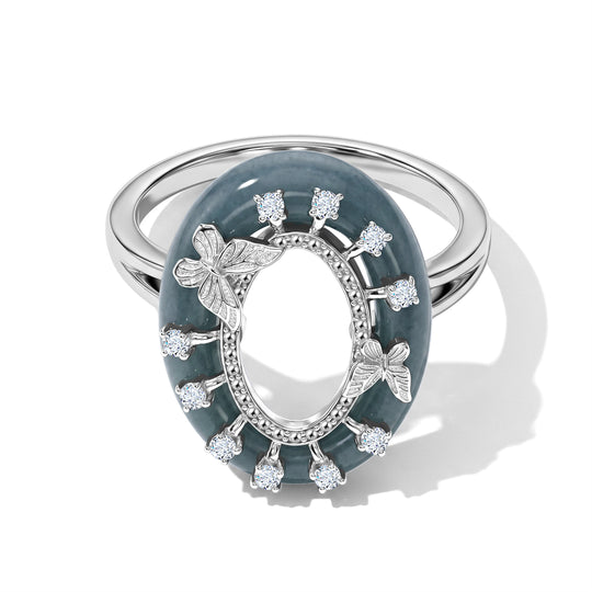 D'Joy Olmek Jadeit, Moissanit Ring 925 Silber Rhodiniert (Größe 21.00) ca. 21,10 ct