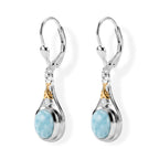 D'Joy AAA Larimar, Weißer Diamant Ohrringe 925 Silber Rhodiniert und 750 Gelbgold Vermeil ca. 3,04 ct.
