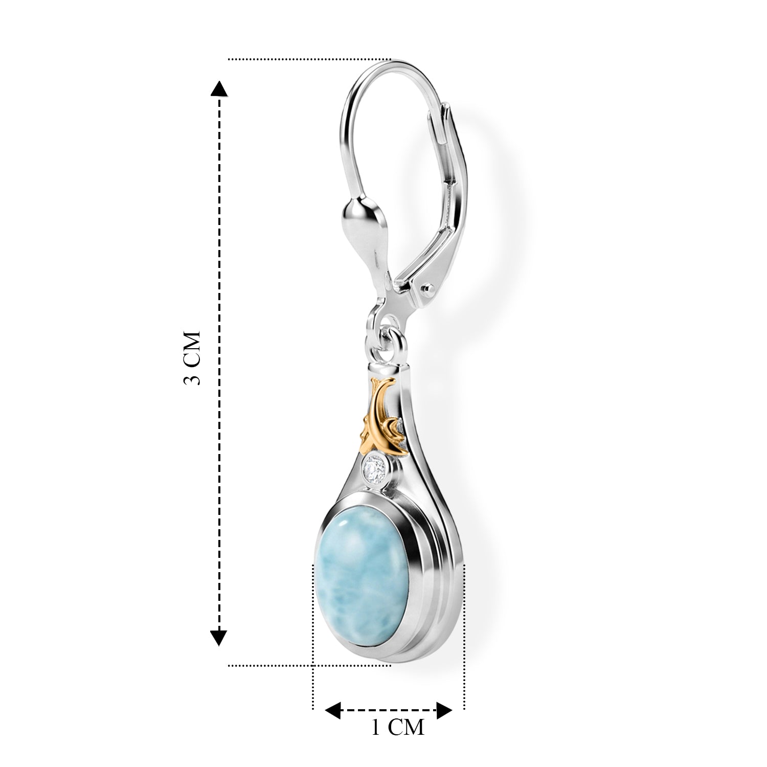 D'Joy AAA Larimar, Weißer Diamant Ohrringe 925 Silber Rhodiniert und 750 Gelbgold Vermeil ca. 3,04 ct.