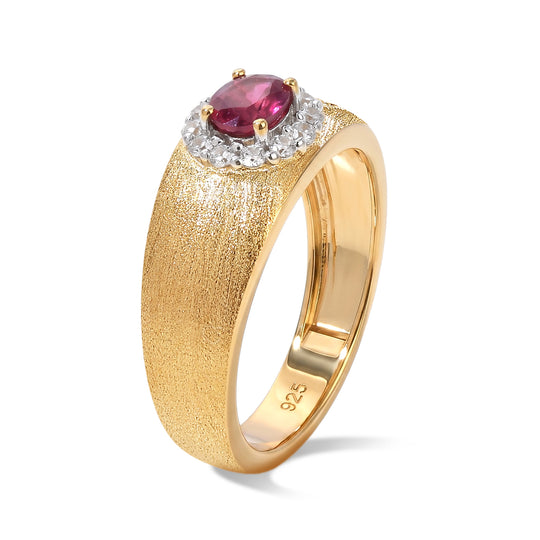 D'Joy AAA Afrikanischer Rubin (Fissure gefüllt), Weißer Zirkon Ring 925 Silber 750 Gelbgold vermeil (Größe 19.00) ca. 0,81 ct