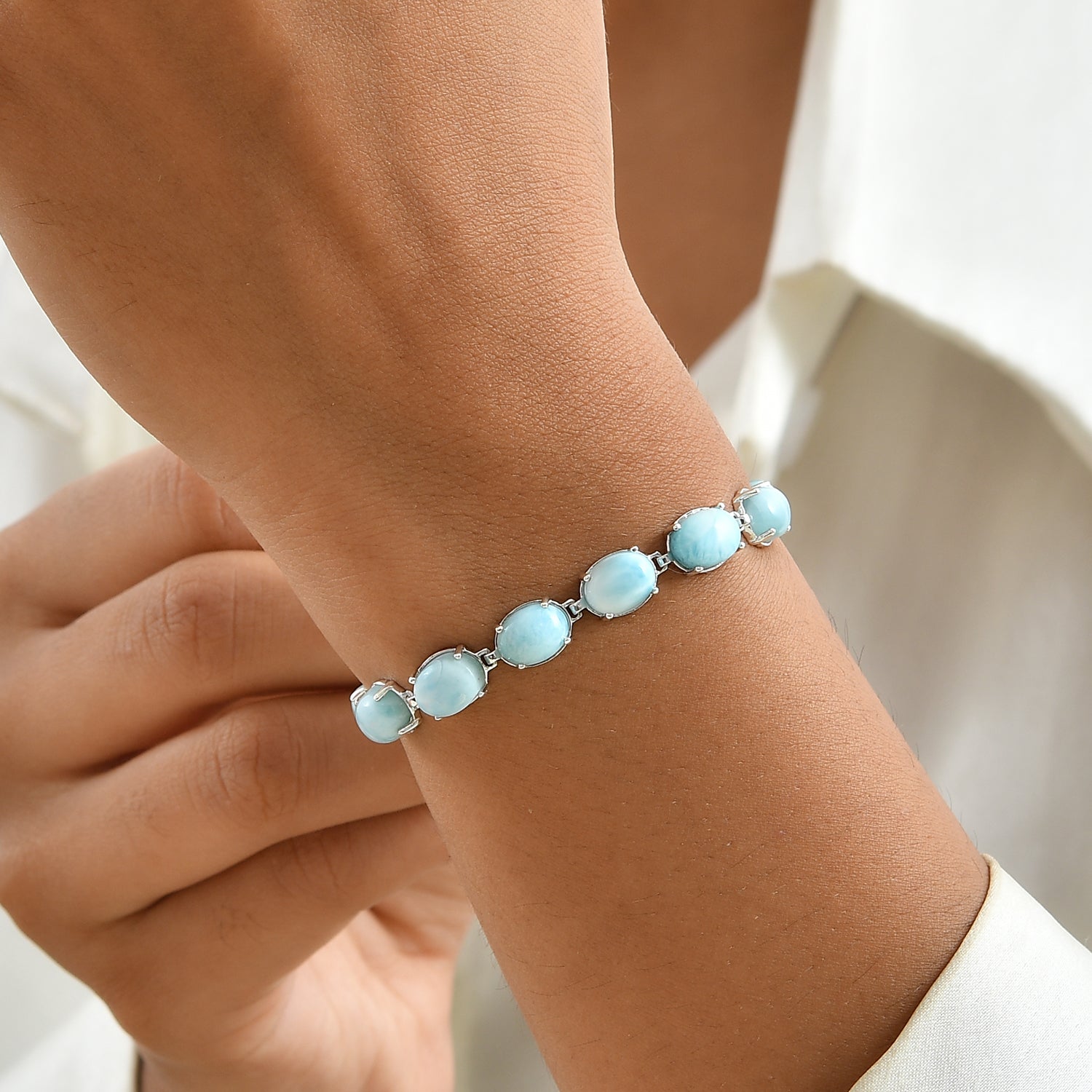 D'Joy AAA Larimar Armband ca. 20 cm 925 Silber Rhodiniert ca. 29,81 ct.