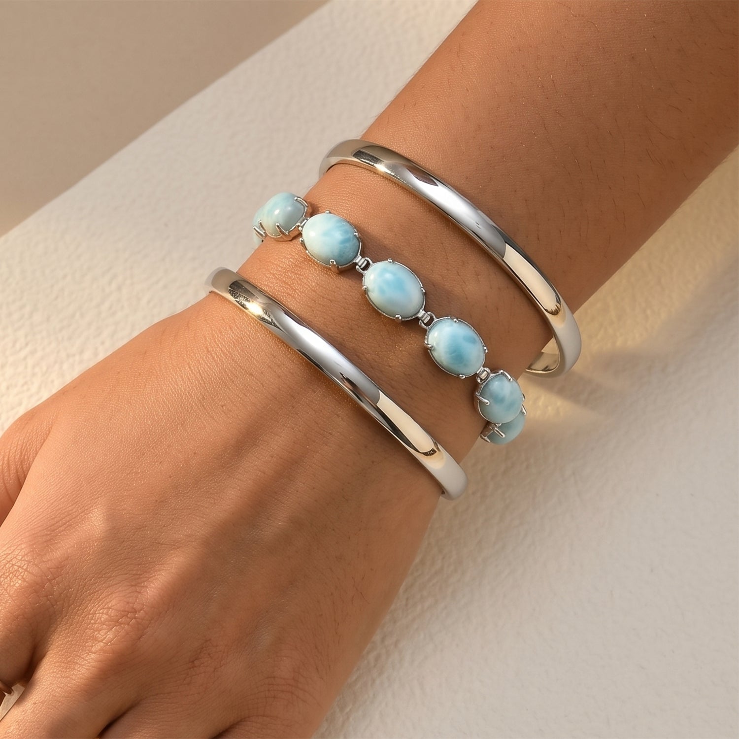D'Joy AAA Larimar Armband ca. 20 cm 925 Silber Rhodiniert ca. 29,81 ct.