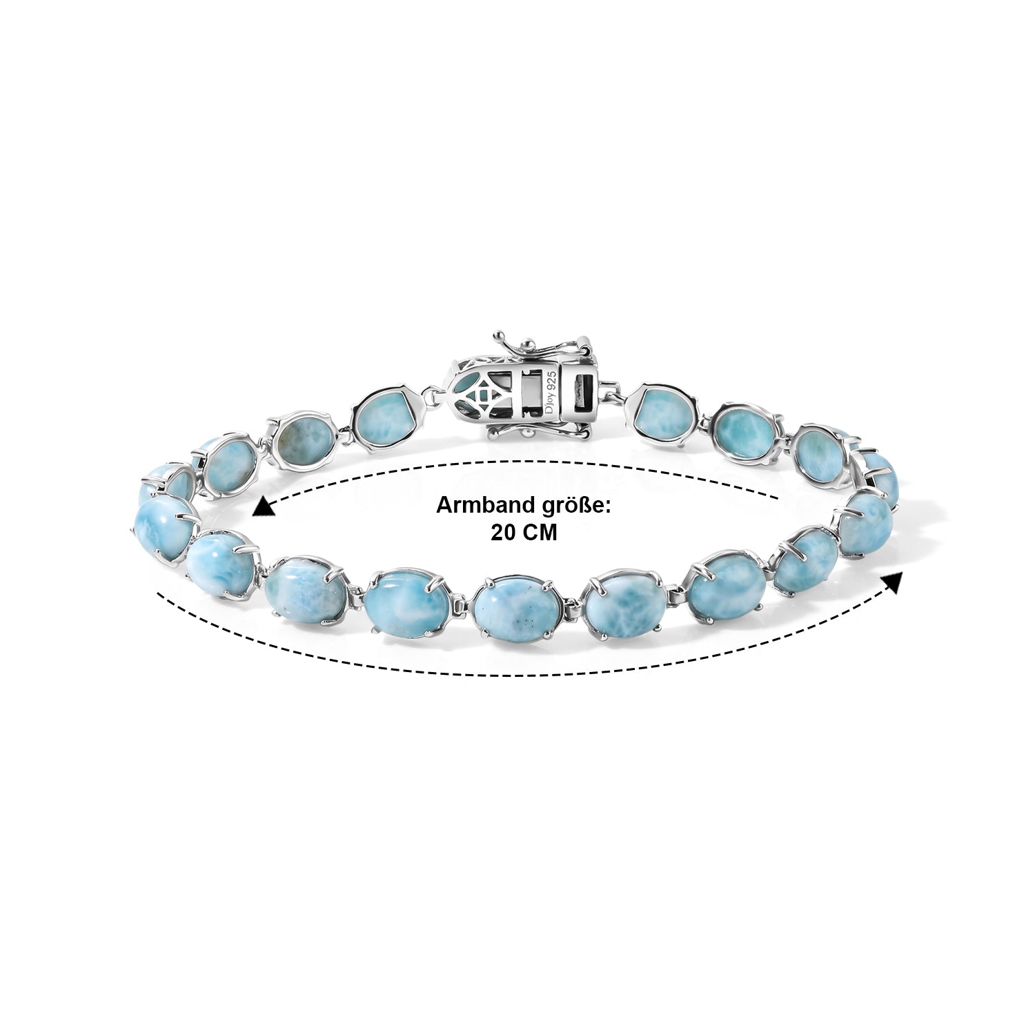 D'Joy AAA Larimar Armband ca. 20 cm 925 Silber Rhodiniert ca. 29,81 ct.