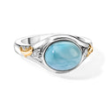 D'Joy AAA Larimar, Weißer Diamant Ring 925 Silber Rhodiniert und 750 Gelbgold Vermeil (Größe 18.00) ca. 3,36 ct