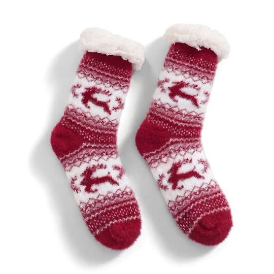 LIVMORE Sherpa-Kuschelsocken mit Rentier- und Schneeflockenmuster, 1 Paar, Rot