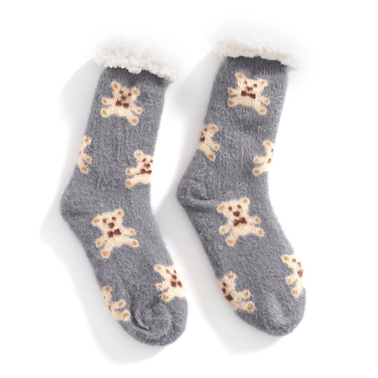 LIVMORE Sherpa-Kuschelsocken mit Rentier- und Schneeflockenmuster, 1 Paar, Rot