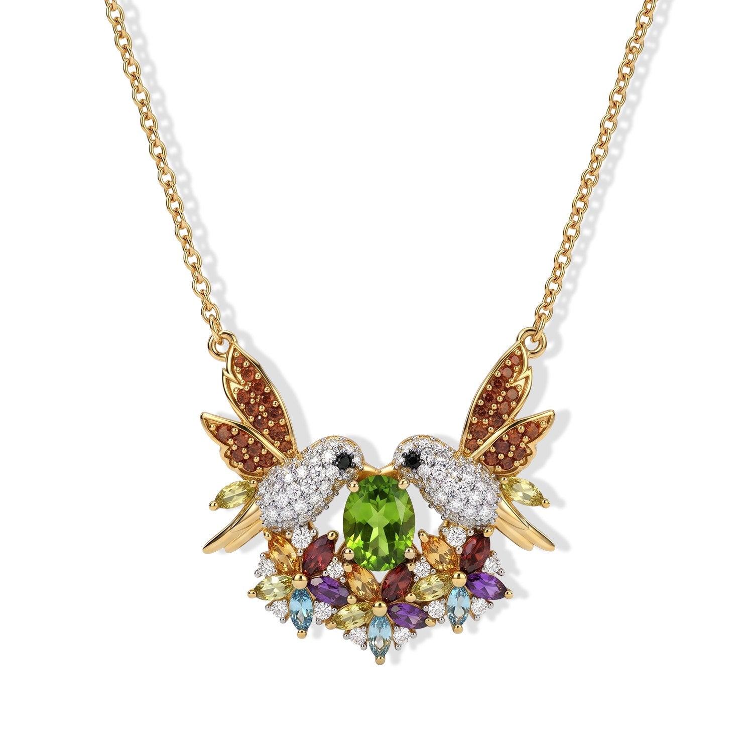 D'Joy AA Peridot, Roter Granat Halskette ca. 50 cm 925 Silber 750 Gelbgold vermeil ca. 3,82 ct.