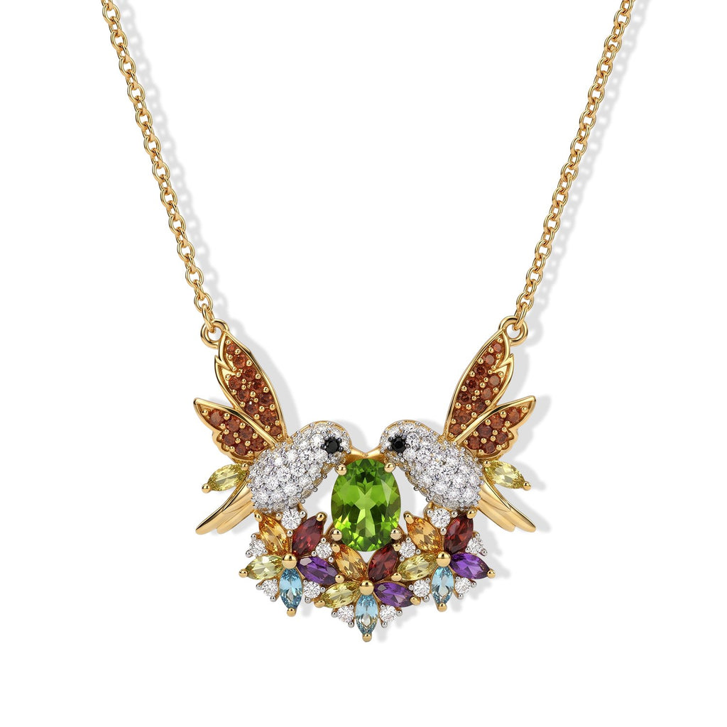 D'Joy AA Peridot, Roter Granat Halskette ca. 50 cm 925 Silber 750 Gelbgold vermeil ca. 3,82 ct.