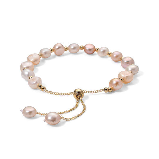 Pfirsich-Süßwasser Perle Armband ca. Flexibles cm Nickelfreies Messing (10-15 Werktage Lieferzeit)