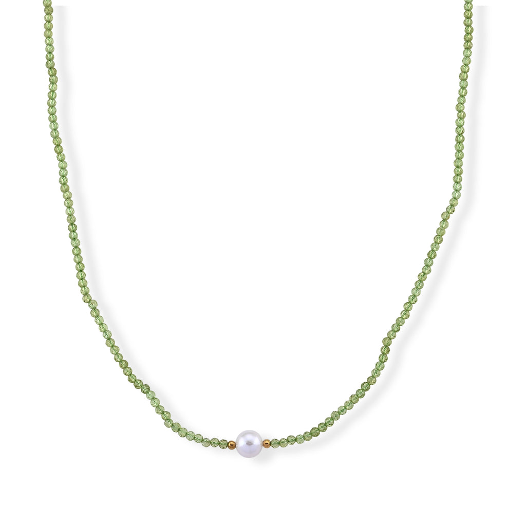 Peridot, Weiße Edison Perle (7-10mm) Halskette ca. 50 cm 316L Edelstahl Goldton (10-15 Werktage Lieferzeit) 30.01 ct