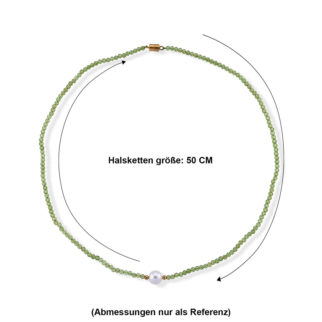 Peridot, Weiße Edison Perle (7-10mm) Halskette ca. 50 cm 316L Edelstahl Goldton (10-15 Werktage Lieferzeit) 30.01 ct