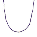 Weiße Edison Perle (7-10mm), Afrikanischer Amethyst, Halskette ca. 50 cm 316L Edelstahl Goldton 30.01 ct