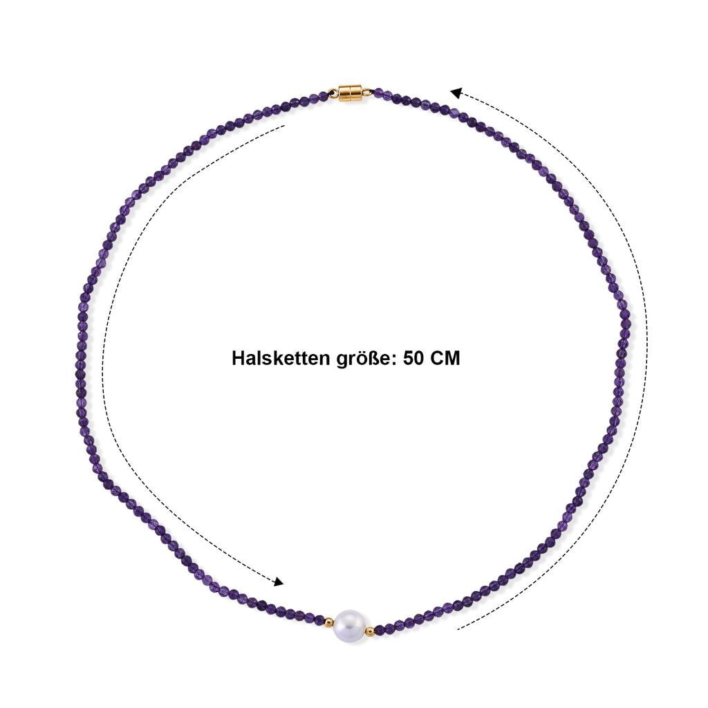 Afrikanischer Amethyst, Weiße Edison Perle (7-10mm) Halskette ca. 50 cm 316L Edelstahl Goldton 30.01 ct