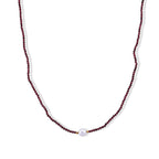Roter Granat, Weiße Edison Perle (7-10mm) Halskette ca. 50 cm 316L Edelstahl Goldton 30.01 ct
