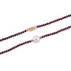 Roter Granat, Weiße Edison Perle (7-10mm) Halskette ca. 50 cm 316L Edelstahl Goldton 30.01 ct