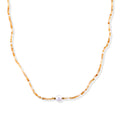 Citrin, Weiße Edison Perle (7-10mm) Halskette ca. 50 cm 316L Edelstahl Goldton 30.01 ct