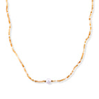 Citrin, Weiße Edison Perle (7-10mm) Halskette ca. 50 cm 316L Edelstahl Goldton 30.01 ct