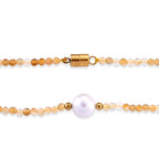 Citrin, Weiße Edison Perle (7-10mm) Halskette ca. 50 cm 316L Edelstahl Goldton 30.01 ct