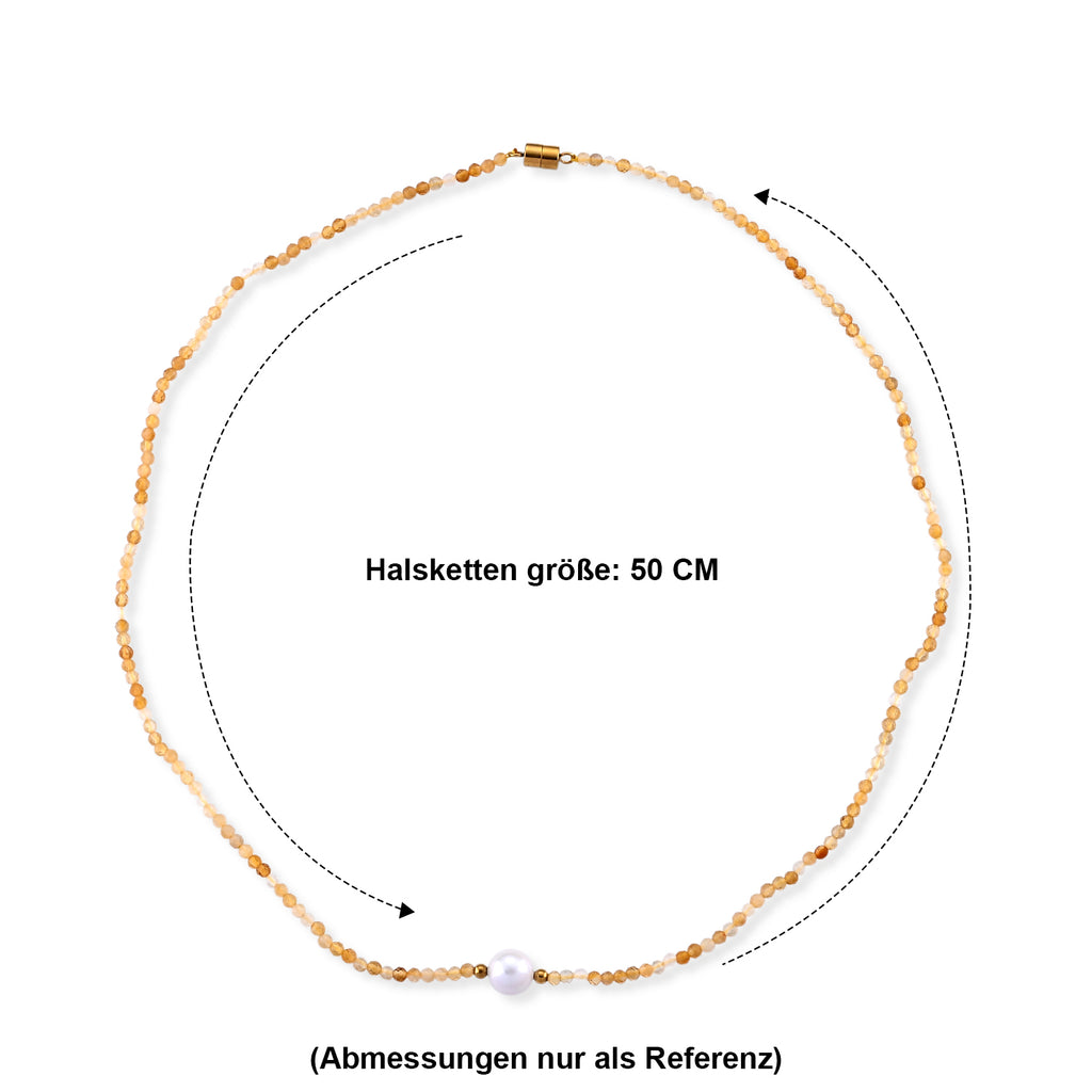 Citrin, Weiße Edison Perle (7-10mm) Halskette ca. 50 cm 316L Edelstahl Goldton 30.01 ct