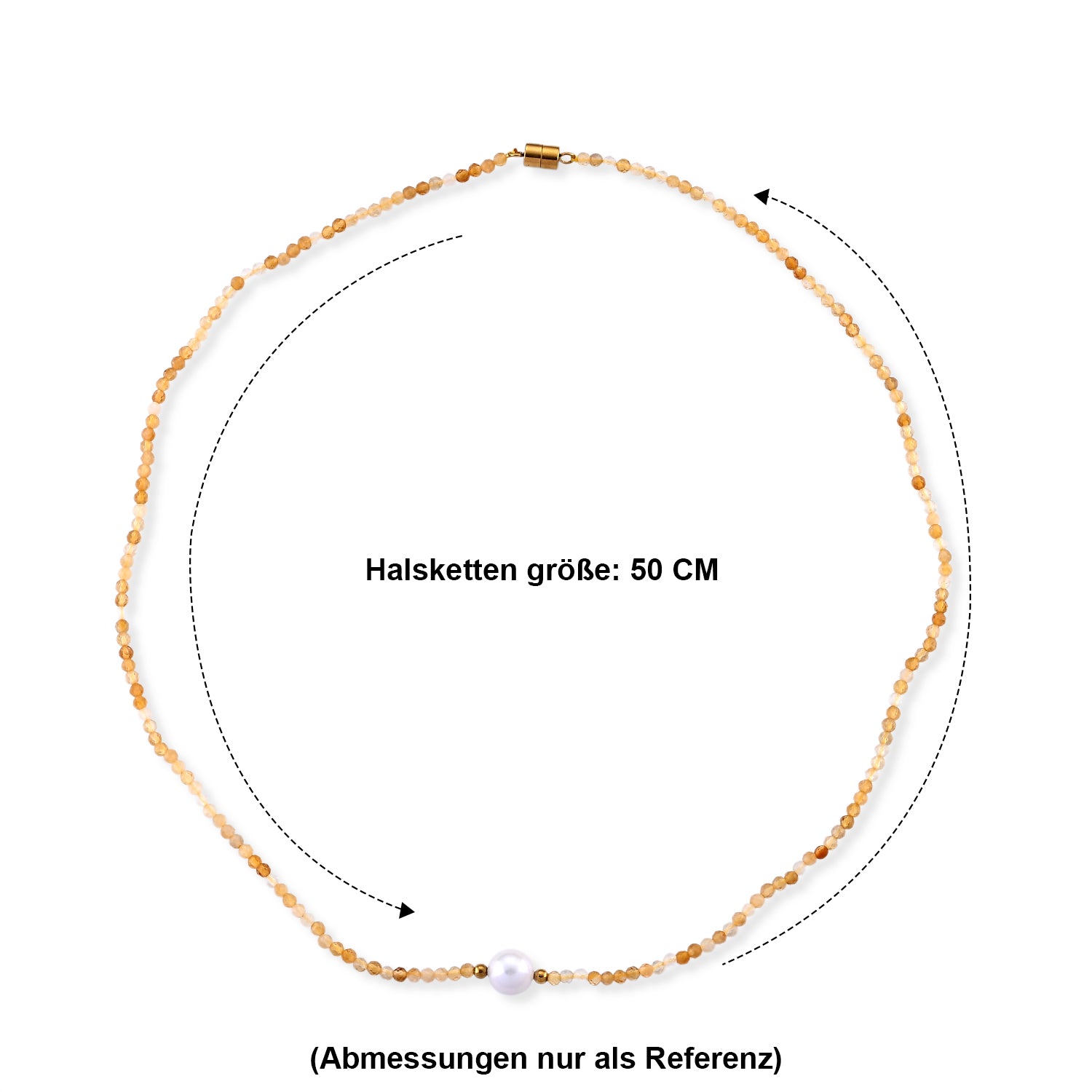 Citrin, Weiße Edison Perle (7-10mm) Halskette ca. 50 cm 316L Edelstahl Goldton 30.01 ct