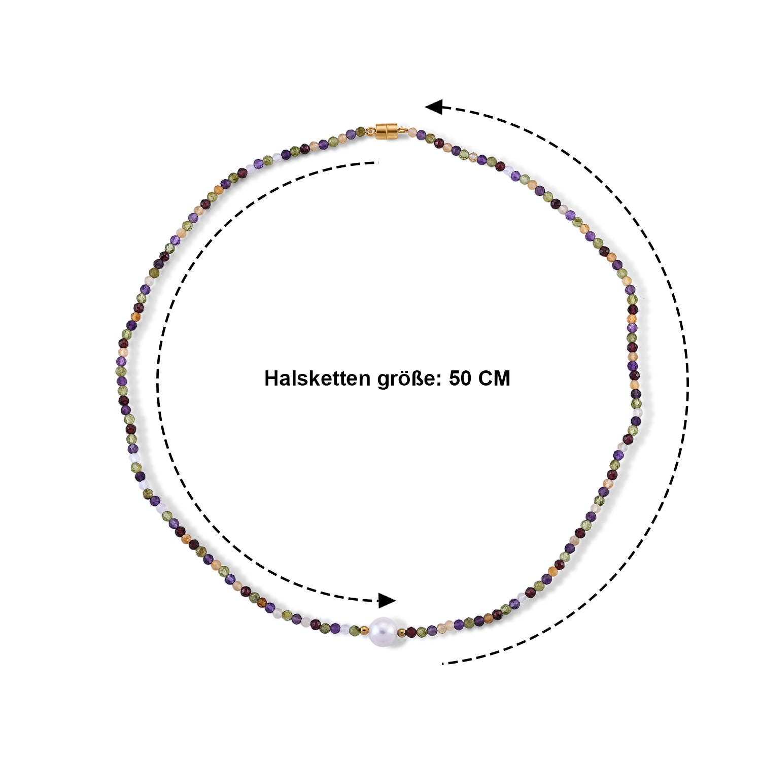 Mehrfarbige Edelsteine, Weiße Edison Perle (7-10mm) Halskette ca. 50 cm 316L Edelstahl Goldton 30.01 ct