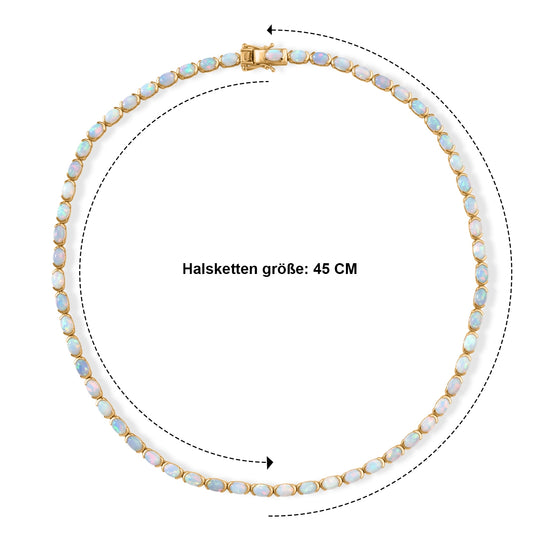 D'Joy AA natürliche, äthiopische Welo Opal 45cm Halskette, 925 Silber 750 Gelbgold Vermeil - 19,40 ct.