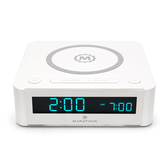 Marathon Qi Dual-Ladestation mit Digitalwecker, kabelloses Laden, Schwarz
